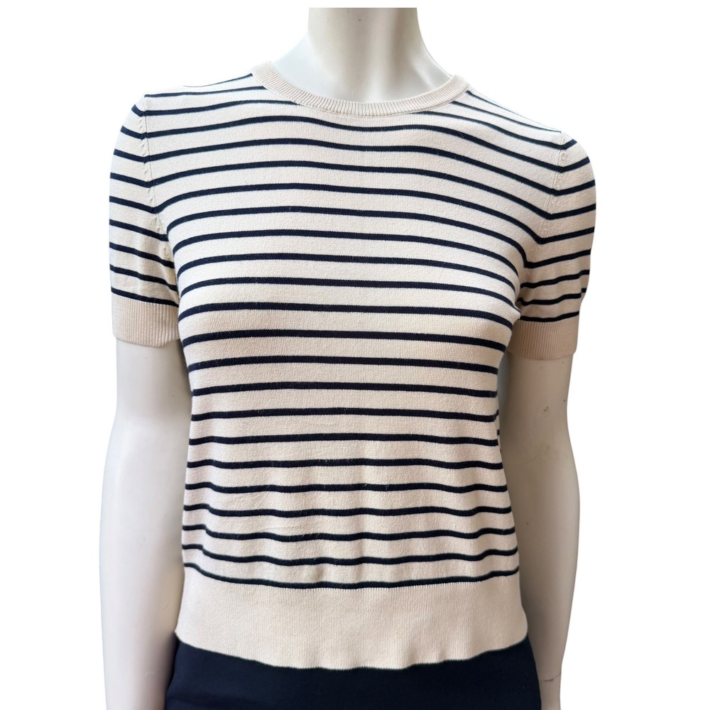 Zara Short Sleeve Knit Top Striped Crew Neck‎ Nautical Quiet Luxury Old Money S